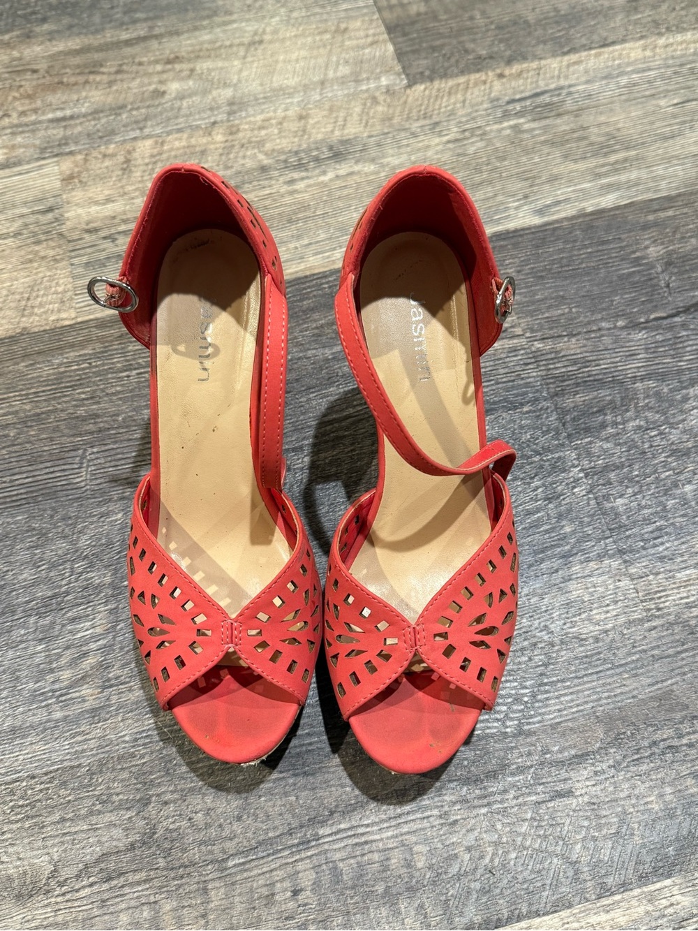 Jasmine Red Laser-Cut Open-Toe Wedge Sandals